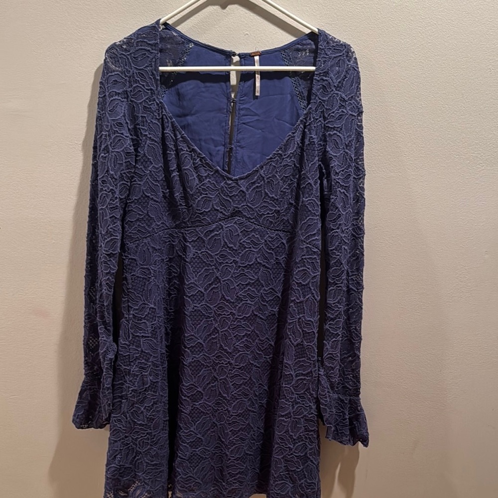 Free People Blue Lace Mini Dress Large